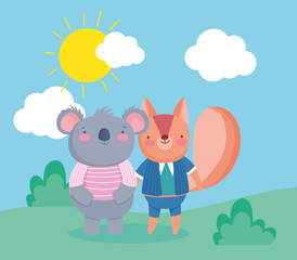 squirrel and koala with sun
