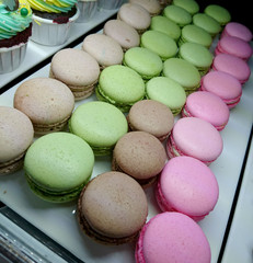 Macaron show in coffee shop cabinet