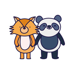 little panda and fox cartoon character on white background
