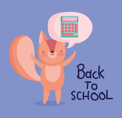 back to school education cute squirrel thinking calculator