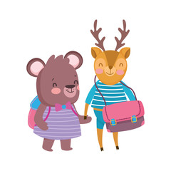 back to school education deer and bear with backpacks