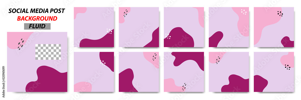 Wall mural set collection of square banner layout template background in white, red and memphis dot pattern