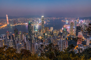 Fototapeta na wymiar Hong Kong Night Skyline Cityscape from Victoria Peak