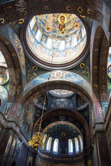 Fototapeta na wymiar Interior and calotte of the orthodox church with fresco