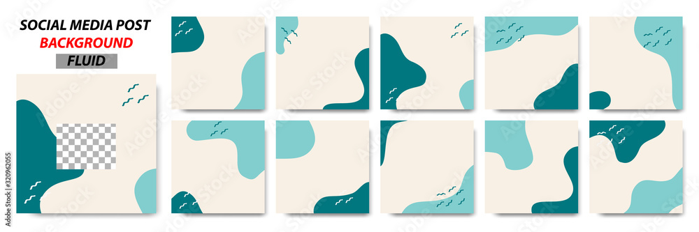 Canvas Prints set collection of square banner layout template background in cream, green color and memphis dot pat
