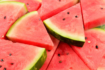 Juicy watermelon slices background. Top view.