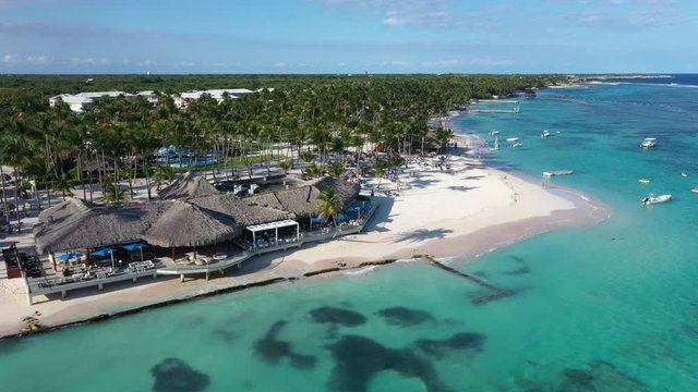 Aerial view of beautiful white sandy beach in Punta Cana, Dominican Republic