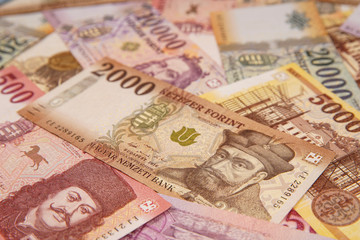Stack of banknotes as background (Hungarian Forint) Europe Hungary