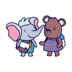 back to school education elephant and bear with bags
