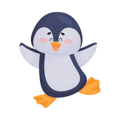 Cute Cartoon Penguin in Dancing Pose Isolated on White Background Vector Illustration