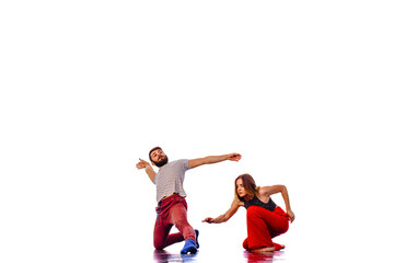Fototapeta na wymiar Two talented breakdancers practicing together