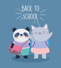 back to school education cute panda and cat with backpacks