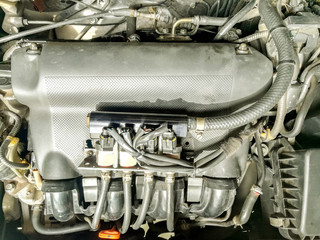 Plug and wiring of the liquid gas system installed on car engine. Liquid gas system  is other choice of energy used in cars today and popular where the price of gasoline is rising and no electric cars