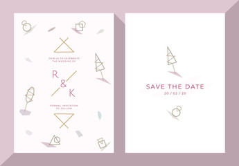 Pink Wedding Invitation Template with Unique Illustration - Vector Illustration