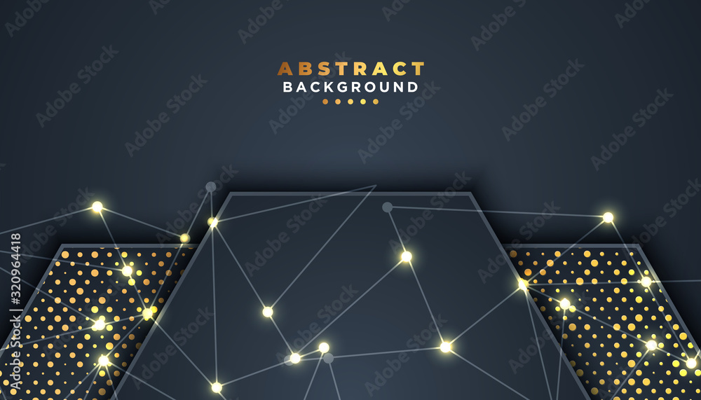 Aufkleber dark abstract background with overlap layers. golden glitters dots element decoration. luxury design
