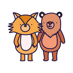 cute bear and fox cartoon on white background