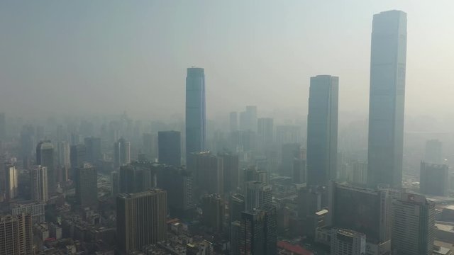 changsha city famous downtown skyscrapers sunny day aerial panorama 4k china