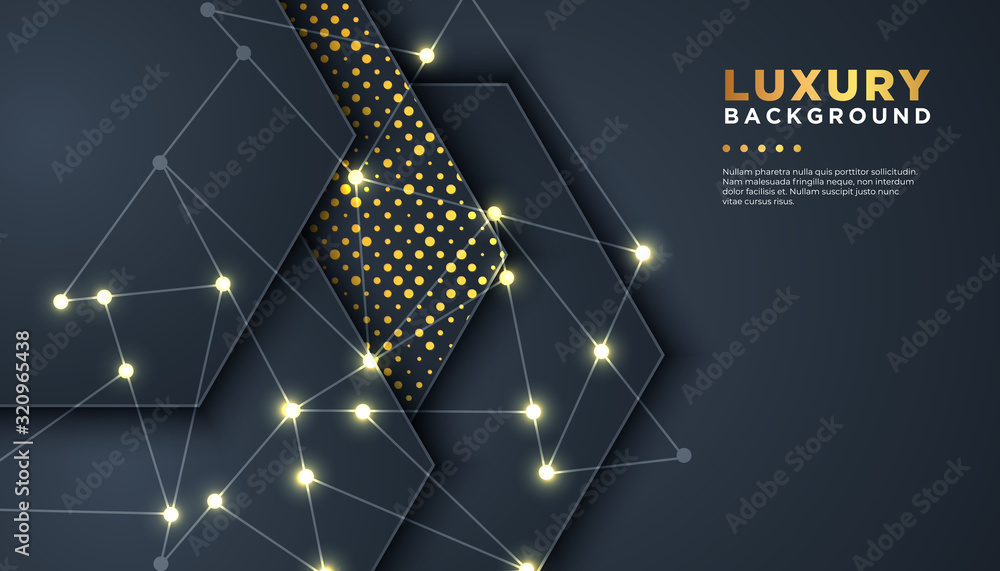 Aufkleber dark abstract background with overlap layers. golden glitters dots element decoration. luxury design