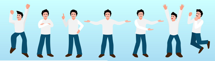 The set of vector cartoon illustration picture of the man in many action in minimal style.