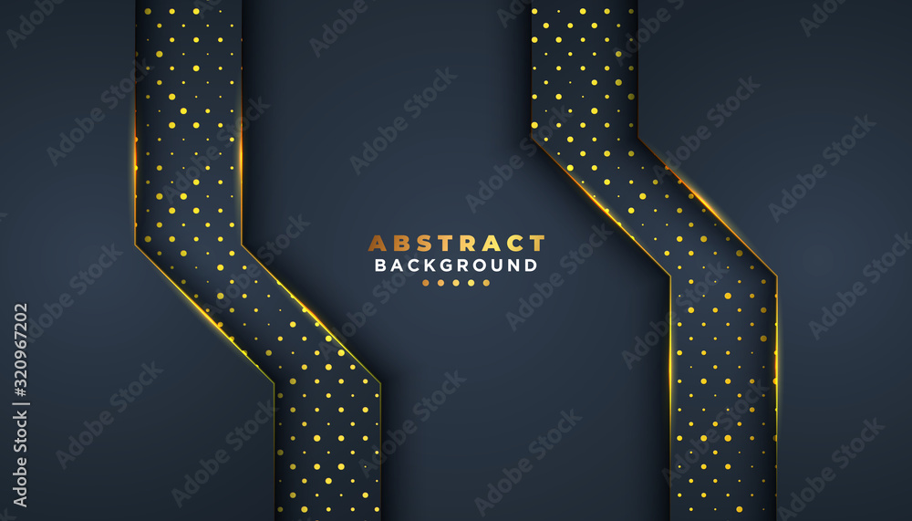 Aufkleber dark abstract background with overlap layers. golden glitters dots element decoration. luxury design