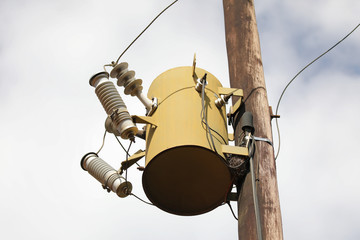 Singe phase Electricity transformer mounted on a pole, residential use