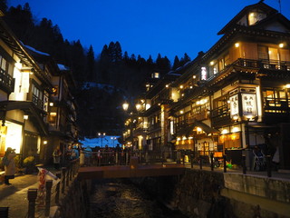 the night view of ginzan onsen in yamagata, JAPAN