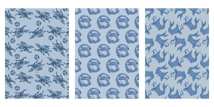 Japanese Mythical Animal Art Abstract Vector Background Collection