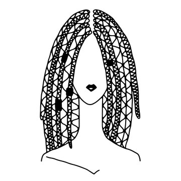recommend clip art: Isolated vector doodle woman face. Dreadlocks hair girl. Feminism concept design. Woman with dreadlocks hair style. Fashion hairstyle. Girl hair style.