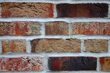 Old red cracked brick wall texture. Surface and backound for web design.
