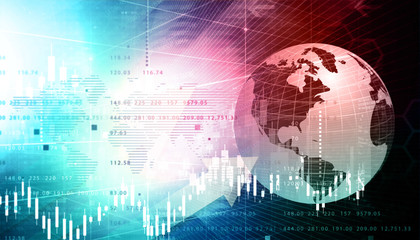 International stock market. World with stock market background. 3d illustration..