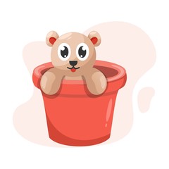 ADORABLE BEAR IN THE BUCKET CARTOON VECTOR