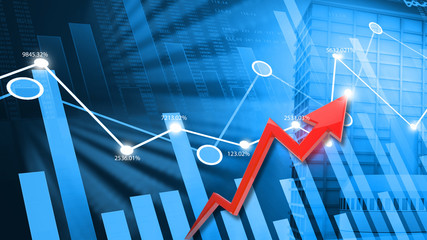 Business arrow shows stock market growth. 3d illustration.