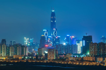 Skyline of Shenzhen city, China at night