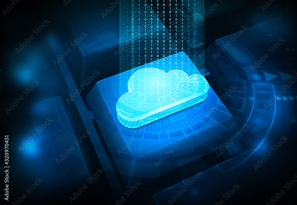 Poster Cloud computing concept data sharing. 3d illustration..