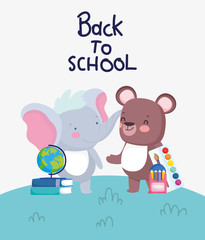 back to school bear and elephant with book and pencils