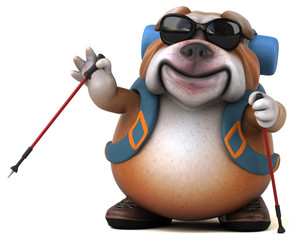 Fun backpacker bulldog cartoon character