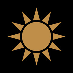 Golden sun with twelve rays. Vector illustration on black background.