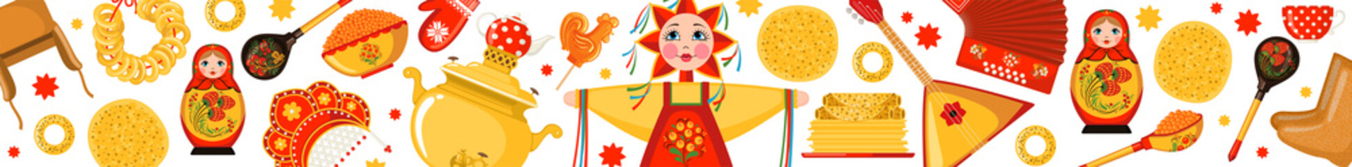 Maslenitsa or Shrovetide vector banner in flat style isolated on white background.