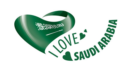National flag of the Saudi Arabia in the shape of a heart and the inscription I love Saudi Arabia. Vector illustration