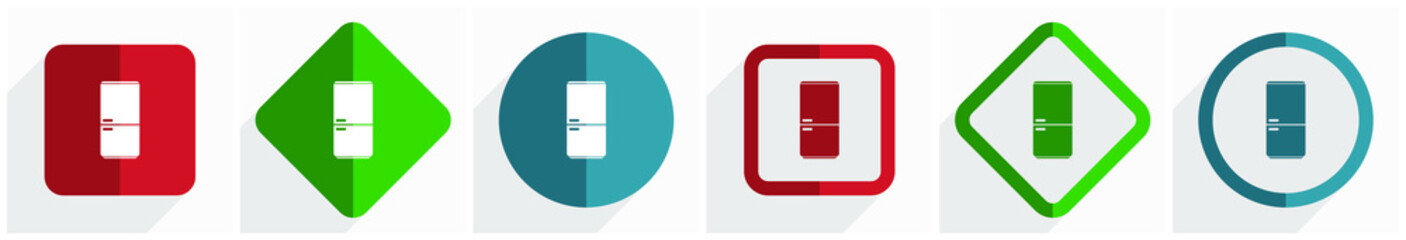 Fridge, refrigerator icon set, flat design vector illustration in 6 options for webdesign and mobile applications in eps 10