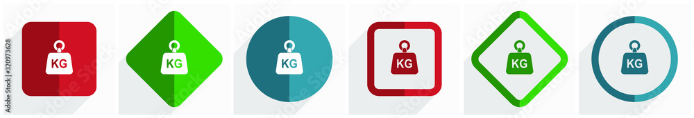 Aufkleber Weight, kg, kilogram icon set, flat design vector illustration in 6 options for webdesign and mobile applications in eps 10