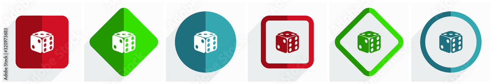 Aufkleber dice, game, casino icon set, flat design vector illustration in 6 options for webdesign and mobile a