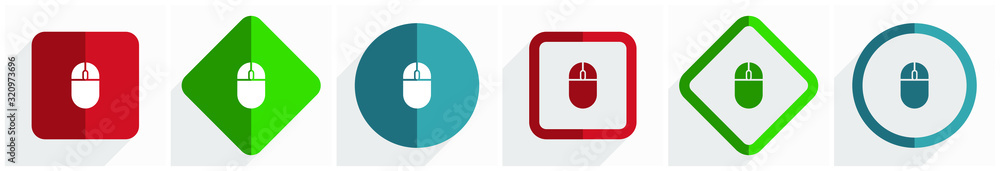 Fototapete mouse, computer icon set, flat design vector illustration in 6 options for webdesign and mobile appl