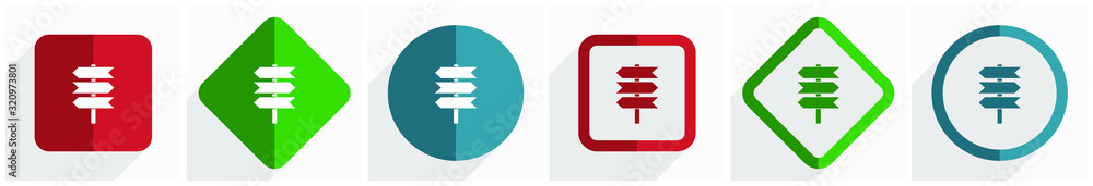 Poster signpost, information, post icon set, flat design vector illustration in 6 options for webdesign and