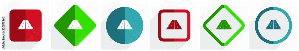 Poster road icon set, flat design vector illustration in 6 options for webdesign and mobile applications in