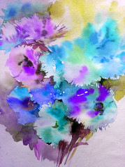 Abstract bright colored decorative background . Floral pattern handmade . Beautiful tender romantic bouquet of summer aster flowers , made in the technique of watercolors from nature.