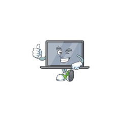 A mascot icon of monitor making Thumbs up gesture