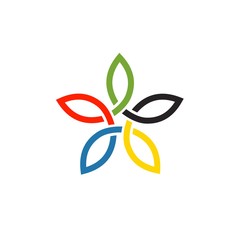 Flower pictogram. Five continents. Vector logo isolated on white background.