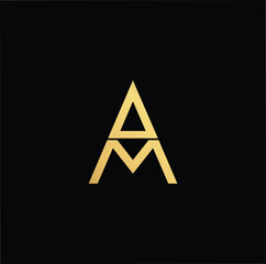 Outstanding professional elegant trendy awesome artistic black and gold color AM MA initial based Alphabet icon logo.