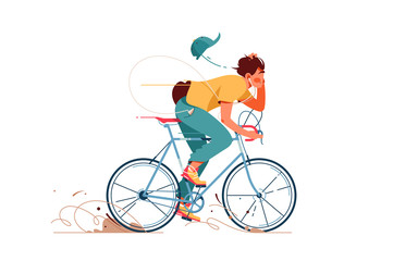 Estores personalizados de deportes con tu foto Young man rides sport bicycle listening to music